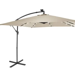 Parasols-tectake Parasol Sunna LED-zonneenergie met zwengel 2,5 x 2,5 m, Beige