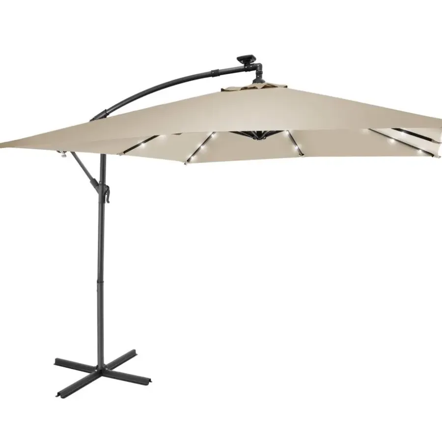 Parasols-tectake Parasol Sunna LED-zonneenergie met zwengel 2,5 x 2,5 m, Beige