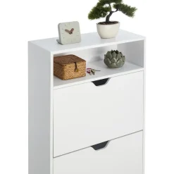 tectake Schoenenkast Calea met 2 kantelvakken voor 12 paar schoenen, Wit