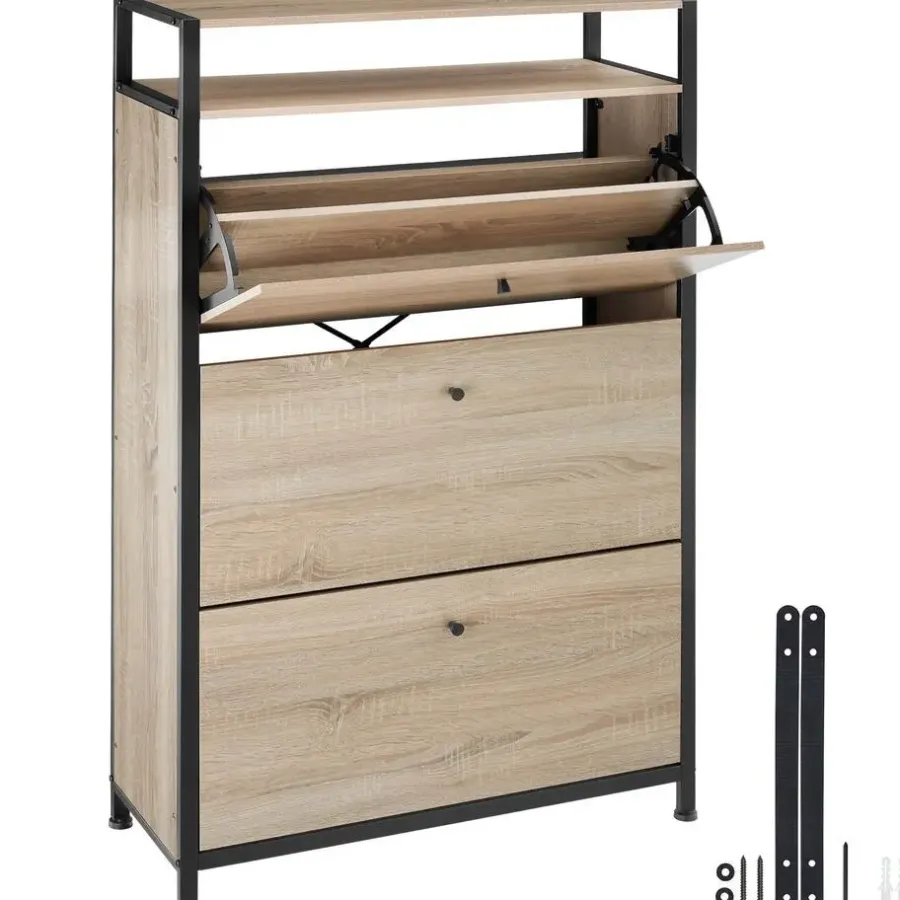 Schoenenkasten-tectake Schoenenkast, Industrieel Licht Hout, Eiken Sonoma