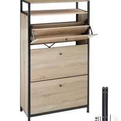 Schoenenkasten-tectake Schoenenkast, Industrieel Licht Hout, Eiken Sonoma