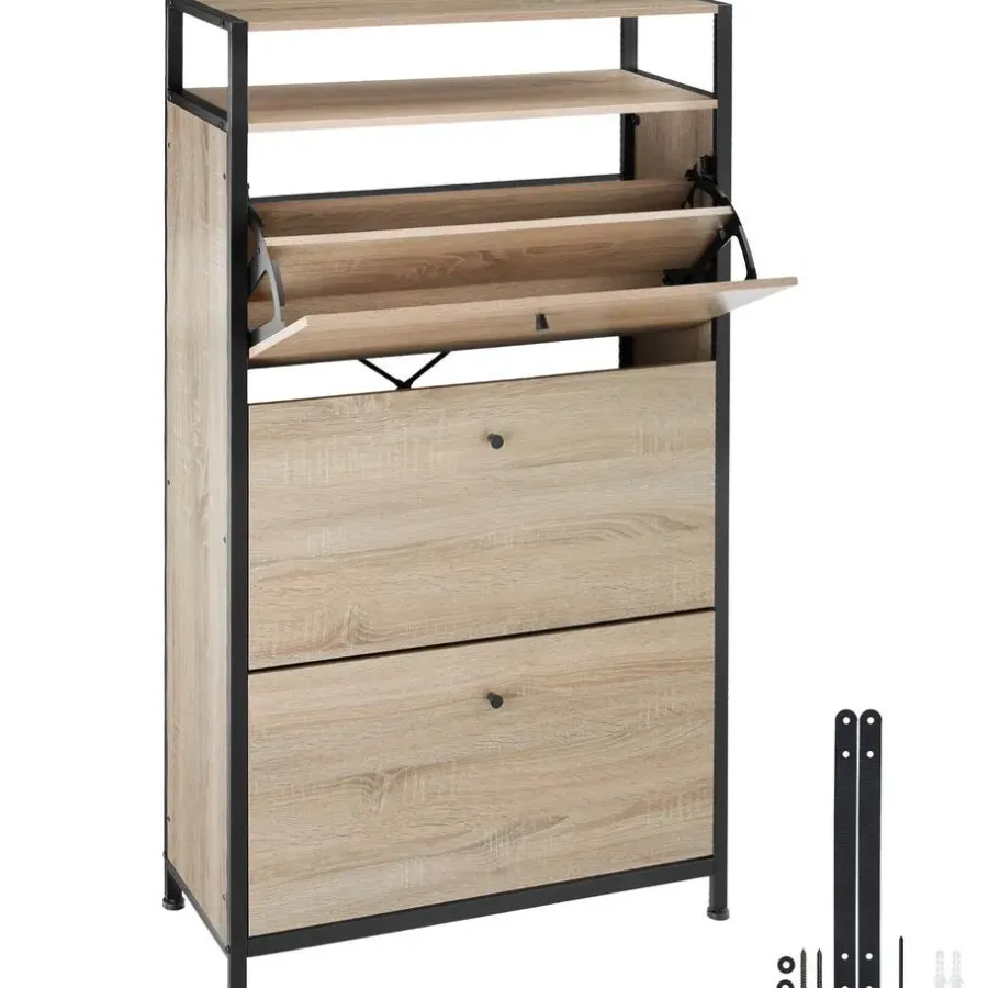 Schoenenkasten-tectake Schoenenkast, Industrieel Licht Hout, Eiken Sonoma
