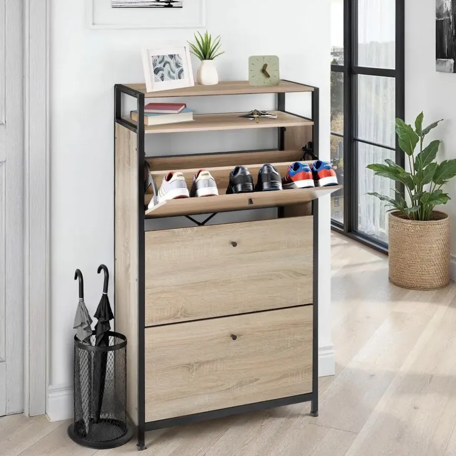 Schoenenkasten-tectake Schoenenkast, Industrieel Licht Hout, Eiken Sonoma