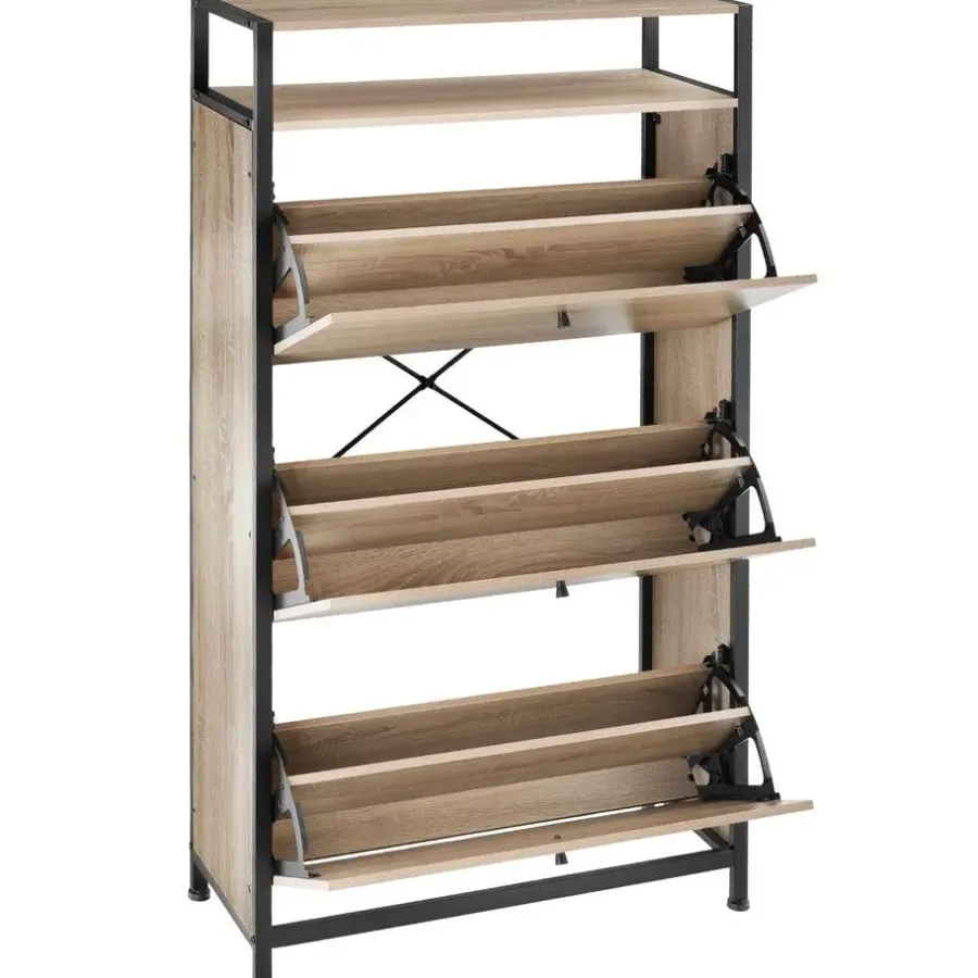 Schoenenkasten-tectake Schoenenkast, Industrieel Licht Hout, Eiken Sonoma