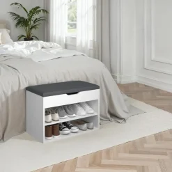 tectake Schoenenkast Jasmina met zitkussen 60x30x43,5cm, Wit