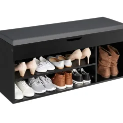 Schoenenkasten-tectake Schoenenkast Natalya met zitkussen 104x30x49cm, Zwart
