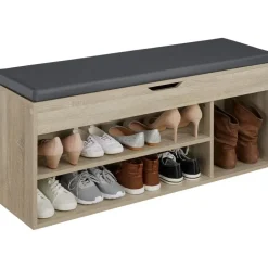 Schoenenkasten-tectake Schoenenkast Natalya met zitkussen 104x30x49cm