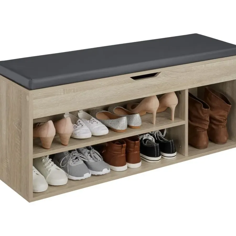 Schoenenkasten-tectake Schoenenkast Natalya met zitkussen 104x30x49cm