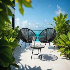 tectake Set van 2 stoelen Santana met tafel, Zwart