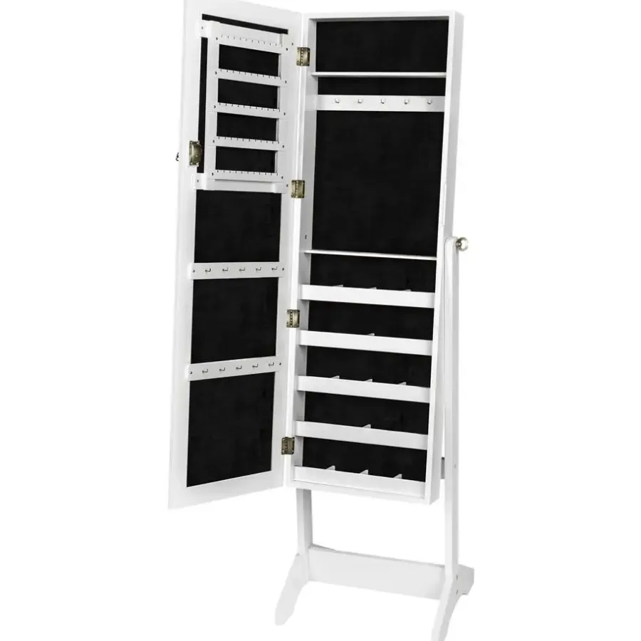 tectake Sieradenkast met spiegel, rechtopstaand, Wit