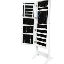 tectake Sieradenkast met spiegel, rechtopstaand, Wit