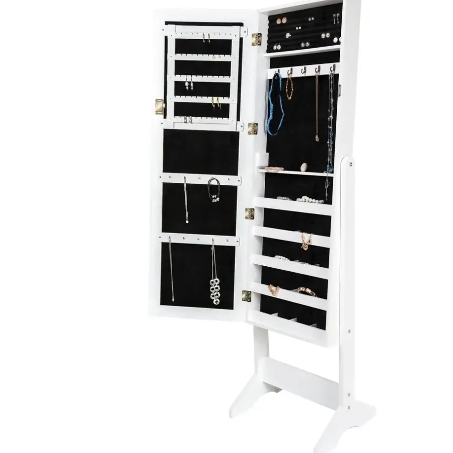 tectake Sieradenkast met spiegel, rechtopstaand, Wit