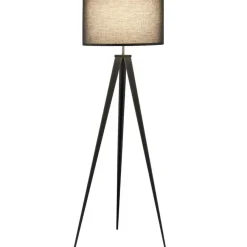 Staande Lampen-tectake Staande lamp Lunaris, textielkap, driepootsframe, Zwart