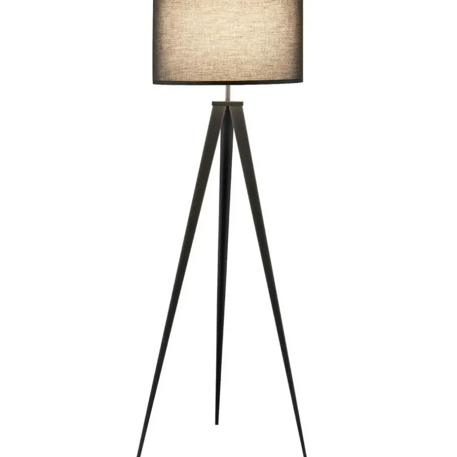 Staande Lampen-tectake Staande lamp Lunaris, textielkap, driepootsframe, Zwart