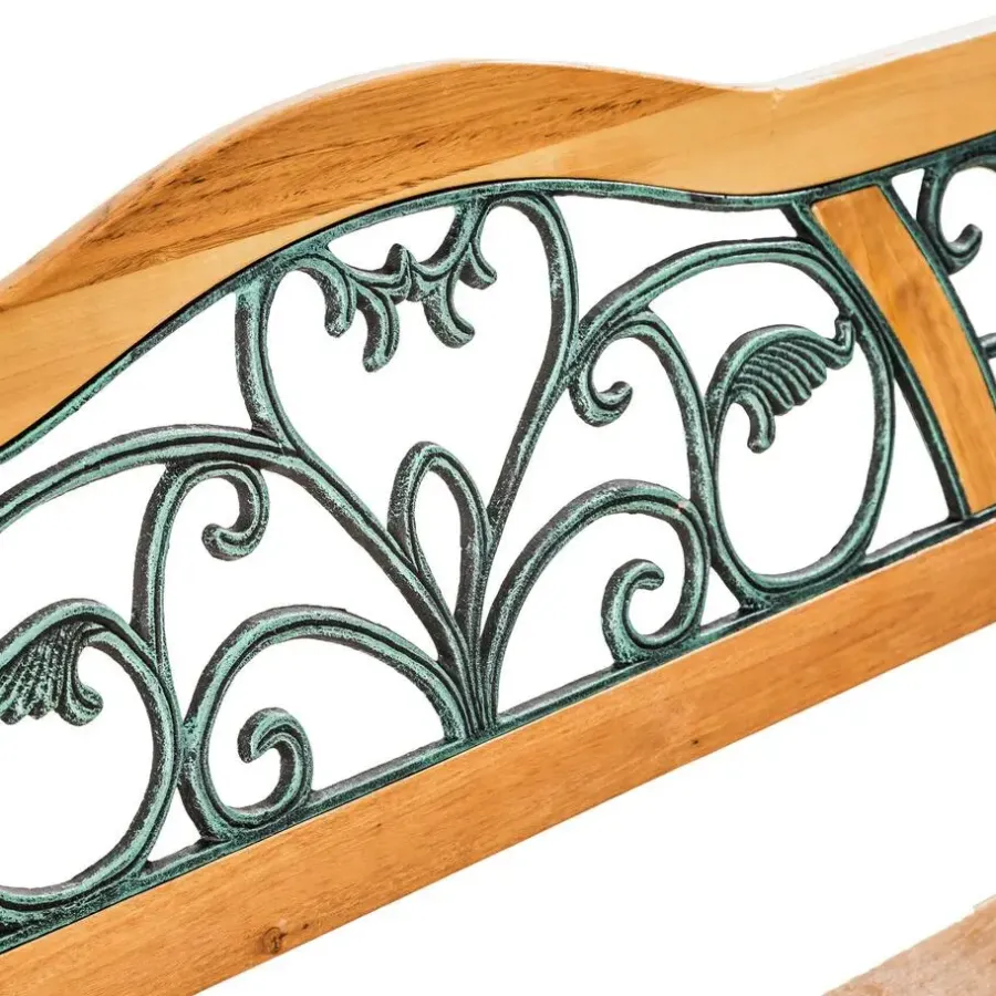 tectake Tuinbank Kathi 2-zitter van hout en gietijzer 124x60x83cm, Bruin