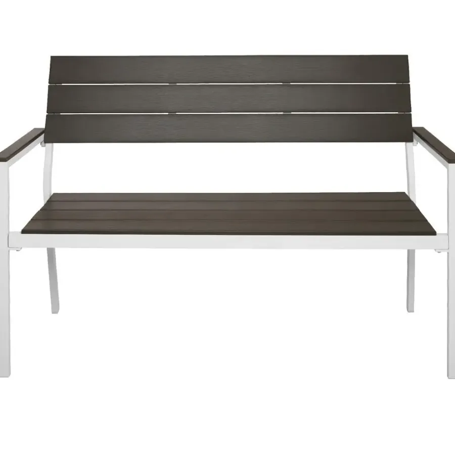 tectake Tuinbank Line 2-zitter met aluminium frame 128x59x88cm, Lichtgrijs/wit