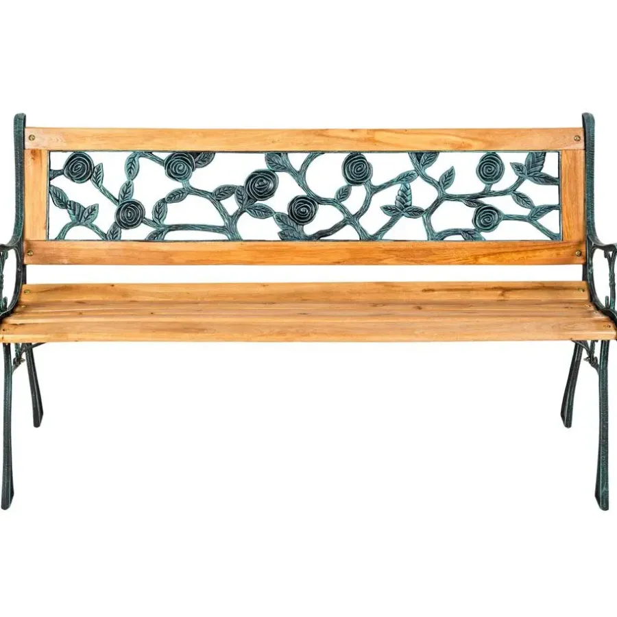 tectake Tuinbank Marina 2-zitter van hout en gietijzer 124x52x74, Bruin