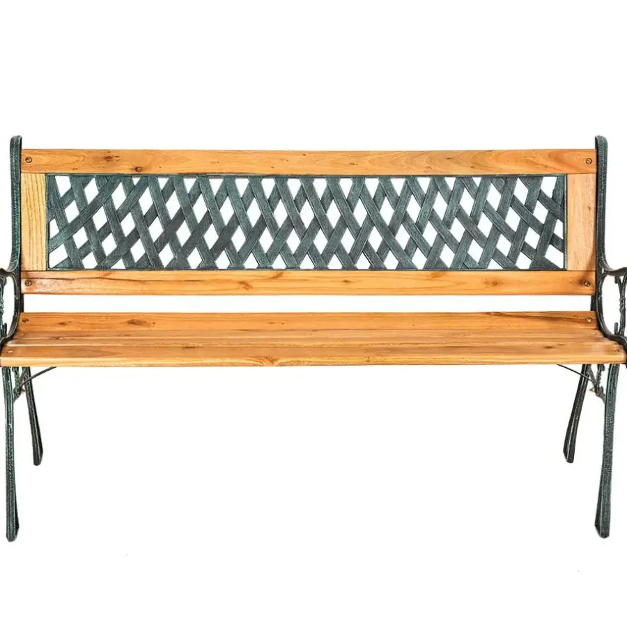 Tuinbanken-tectake Tuinbank Tamara 2-zitter van hout en gietijzer 128x51x73cm, Bruin