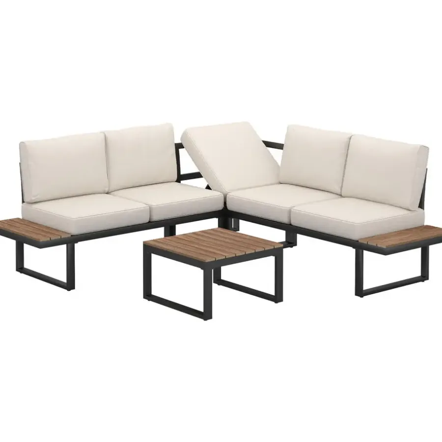 Loungesets|Loungesets-tectake Tuin-loungeset Eliar, 4-delig, met aluminium frame, Zwart