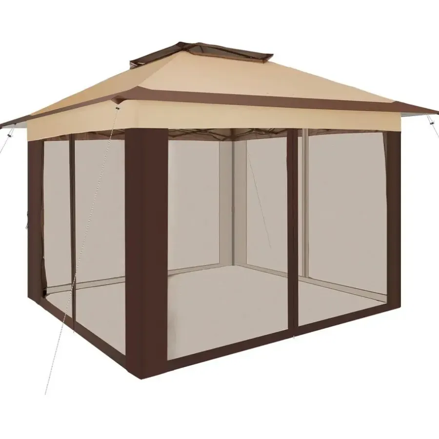 Terrasoverkappingen-tectake Tuinpaviljoen Carabobo opvouwbaar 3,64x3,64x2,94m, Bruin