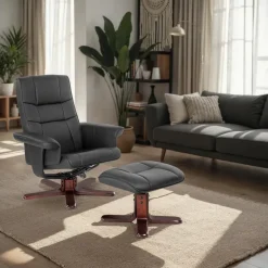 Fauteuils-tectake TV-fauteuil met krukje model I, Zwart/bruin