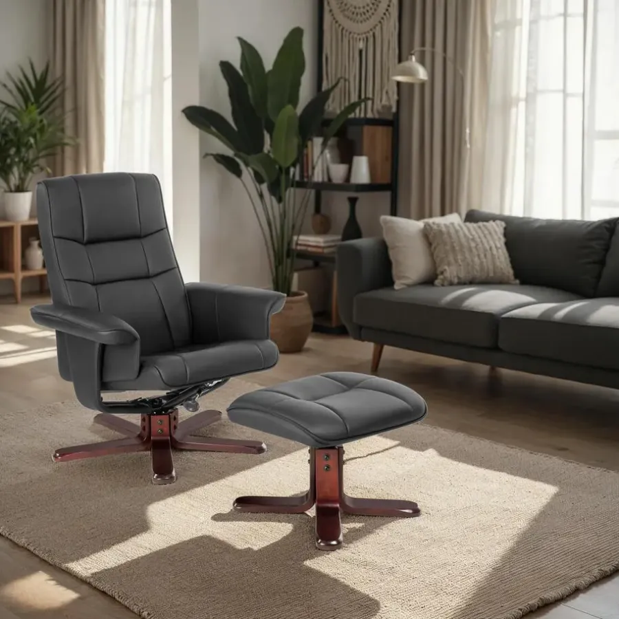 Fauteuils-tectake TV-fauteuil met krukje model I, Zwart/bruin