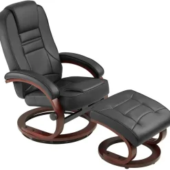 Fauteuils-tectake TV-fauteuil met krukje model 2, Zwart/bruin