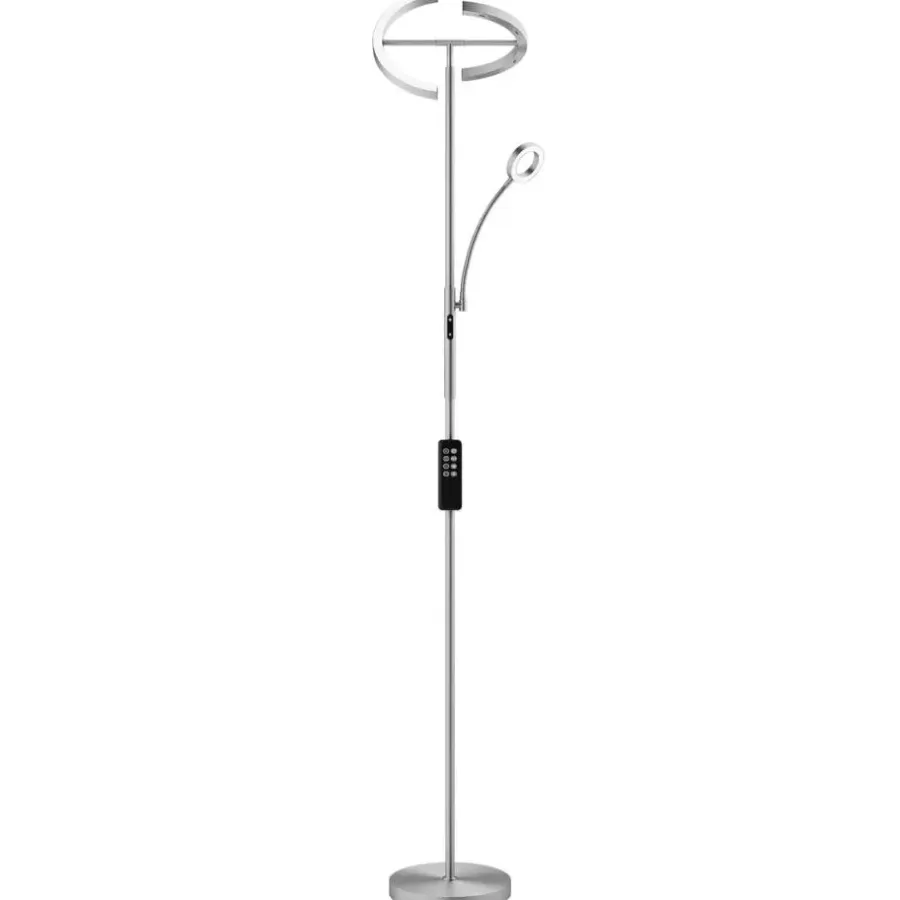 Staande Lampen-tectake Vloerlamp Auralis LED 20W, leeslamp, dimbaar, Mat Nikkel