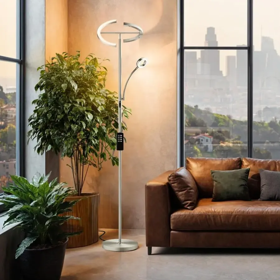 Staande Lampen-tectake Vloerlamp Auralis LED 20W, leeslamp, dimbaar, Mat Nikkel