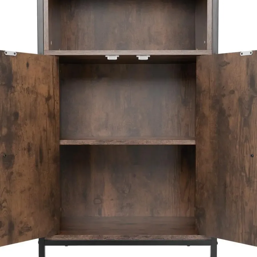 tectake Wandkast Doncaster 60x38x125cm, Industrieel Hout Donker, Rustiek