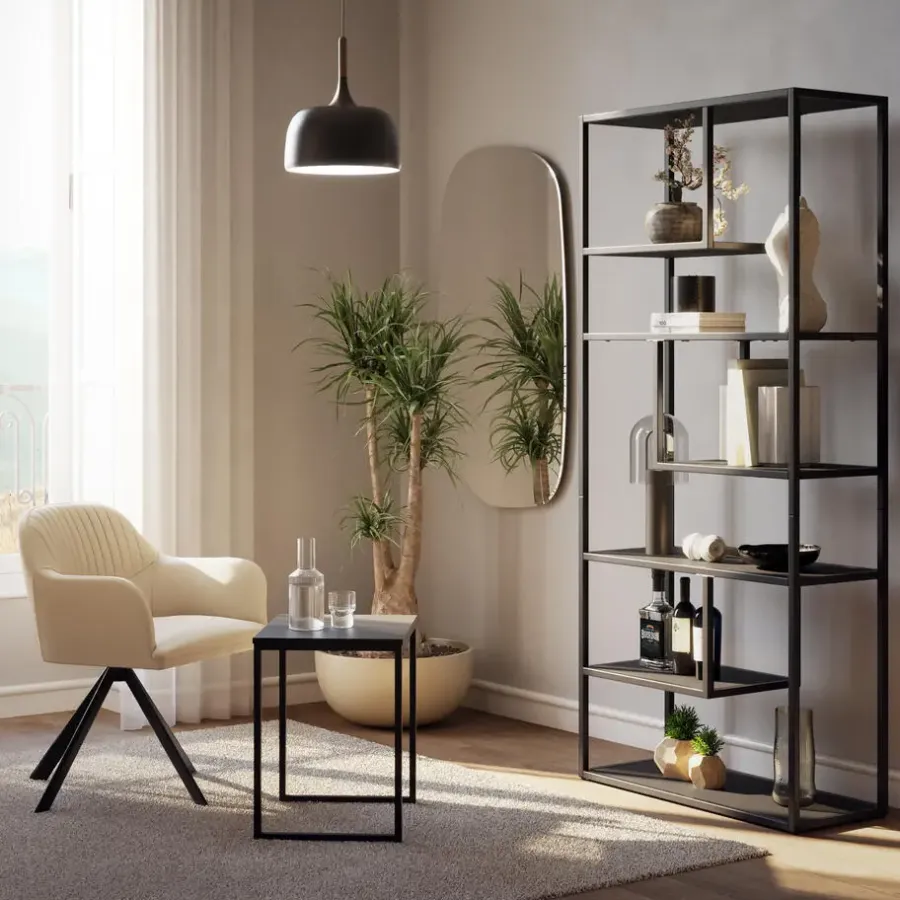 Wandkasten-tectake Wandkast Venda met 6 vakken, industriële stijl, 85x35x188cm, Zwart