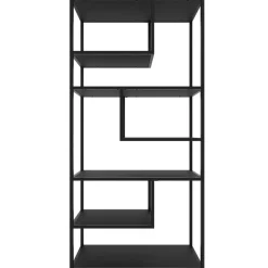 Wandkasten-tectake Wandkast Venda met 6 vakken, industriële stijl, 85x35x188cm, Zwart