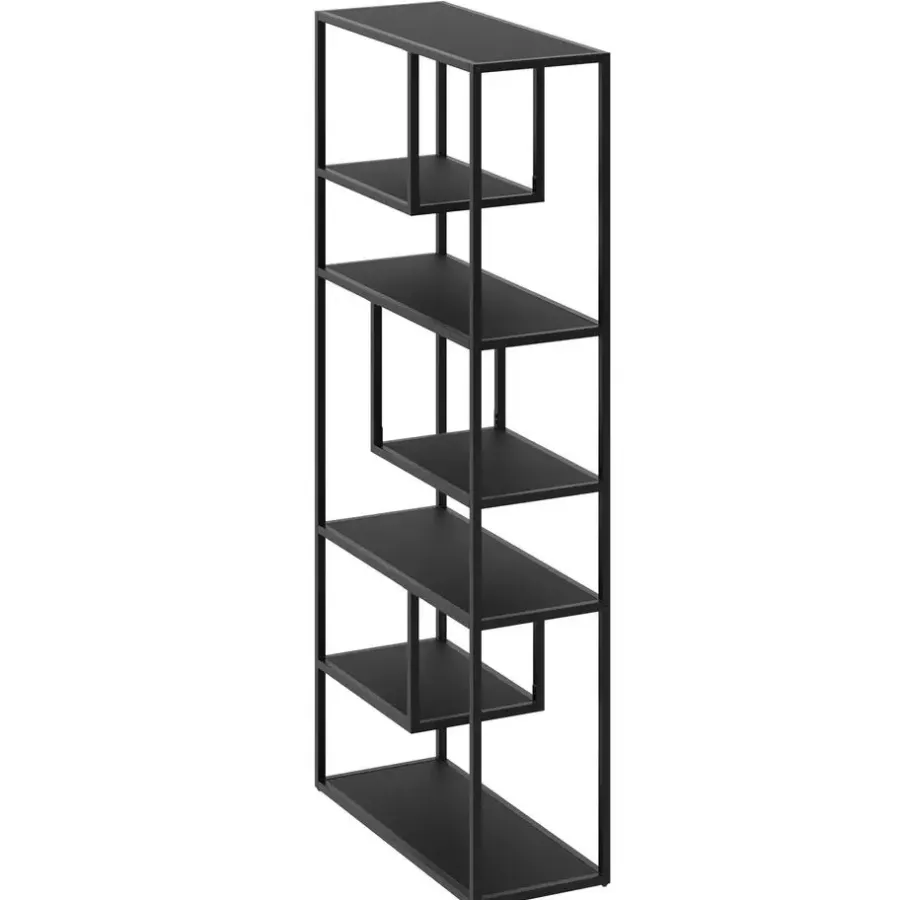 Wandkasten-tectake Wandkast Venda met 6 vakken, industriële stijl, 85x35x188cm, Zwart