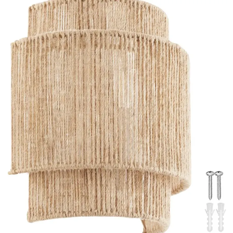 Wandlampen-tectake Wandlamp Lignea Lux van jute in boho-stijl, 40W, Natuur