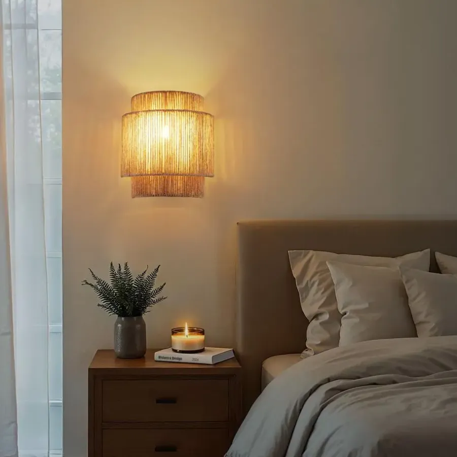 Wandlampen-tectake Wandlamp Lignea Lux van jute in boho-stijl, 40W, Natuur