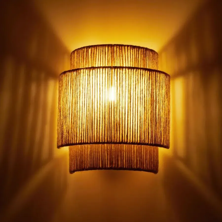 Wandlampen-tectake Wandlamp Lignea Lux van jute in boho-stijl, 40W, Natuur