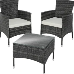 tectake Wicker bistroset Luzern 2+1 met kussenhoezen in 2 kleuren - Grijs