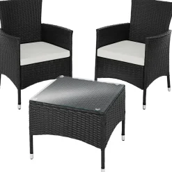 Bistro- & Balkonsets-tectake Wicker bistroset Luzern 2+1 met kussenhoezen in 2 kleuren - Zwart