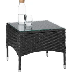 Bistro- & Balkonsets-tectake Wicker bistroset Luzern 2+1 met kussenhoezen in 2 kleuren - Zwart
