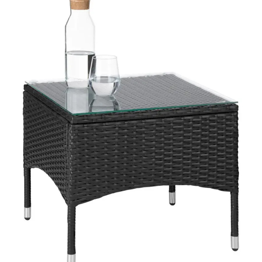 Bistro- & Balkonsets-tectake Wicker bistroset Luzern 2+1 met kussenhoezen in 2 kleuren - Zwart