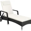 Ligbedden-tectake Wicker ligbed met wielen, Zwart/beige