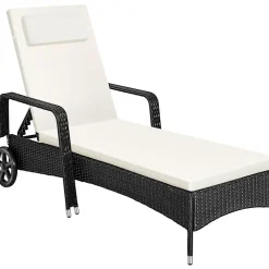 Ligbedden-tectake Wicker ligbed met wielen, Zwart/beige