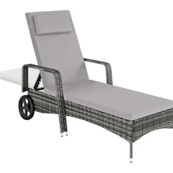 tectake Wicker ligbed met wielen, Grijs/lichtgrijs