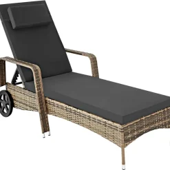 Ligbedden-tectake Wicker ligbed met wielen, Natuur/donkergrijs