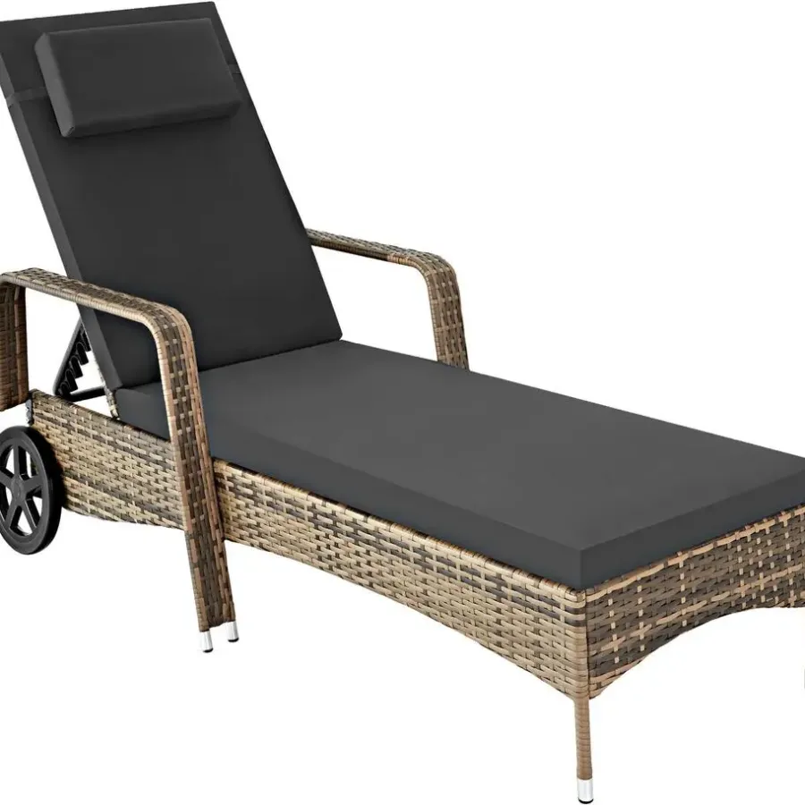 Ligbedden-tectake Wicker ligbed met wielen, Natuur/donkergrijs