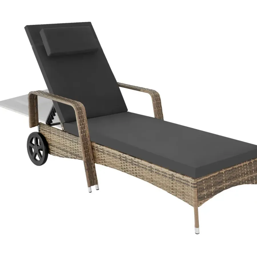 Ligbedden-tectake Wicker ligbed met wielen, Natuur/donkergrijs