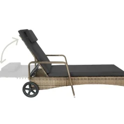 Ligbedden-tectake Wicker ligbed met wielen, Natuur/donkergrijs