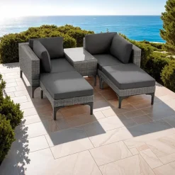 Loungesets-tectake Wicker lounge Bellaria met aluminium frame, Grijs