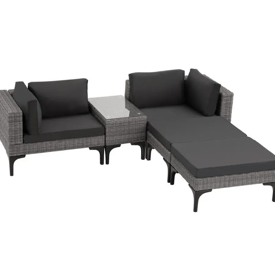 Loungesets-tectake Wicker lounge Bellaria met aluminium frame, Grijs