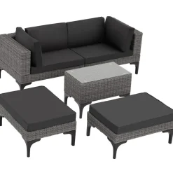 Loungesets-tectake Wicker lounge Bellaria met aluminium frame, Grijs